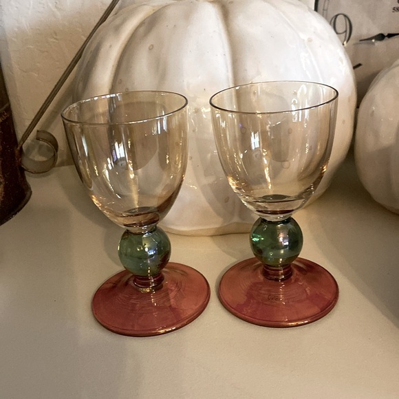 krosno Poland Crystal double shot glasses. Color amber,  green and red - Picture 1 of 6